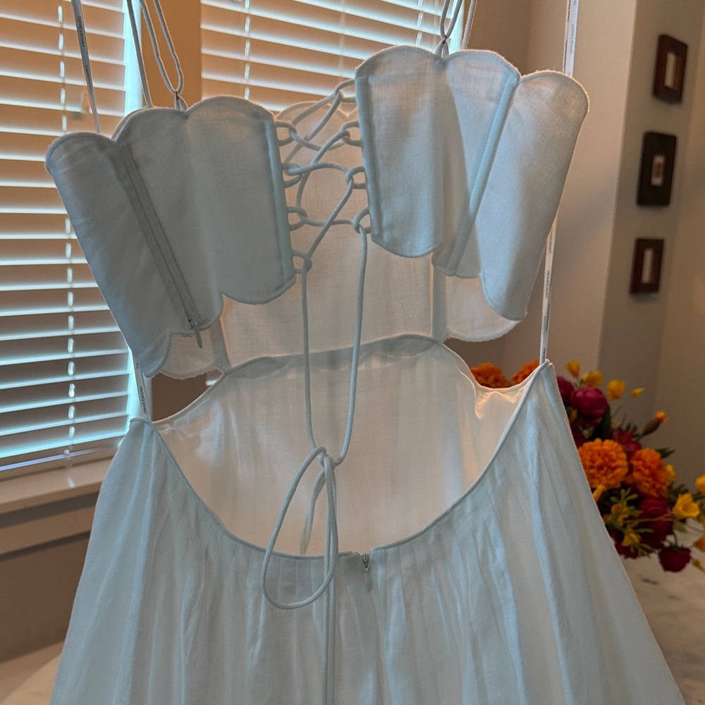 New with tags Zimmermann Rhiannon Scalloped Linen Midi Dress - Picture 14 of 15